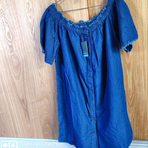 AJIO 🆕 Denim tunic dress puff sleeve XL